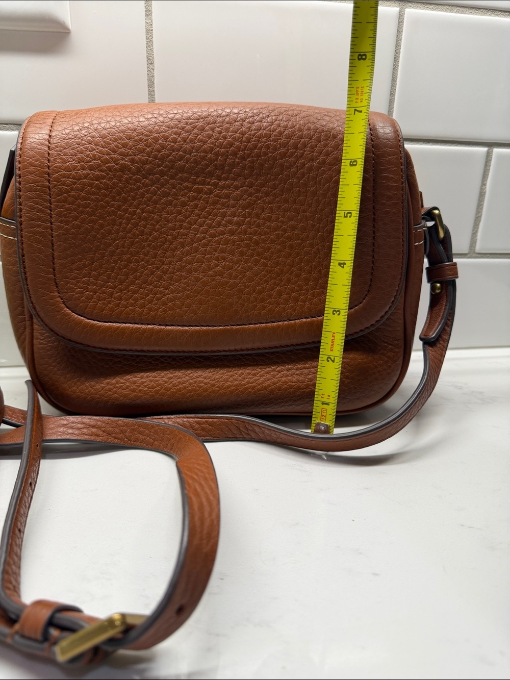 J. Crew Pebbled Leather Saddle Crossbody in Cognac Brown - Picture 11 of 11